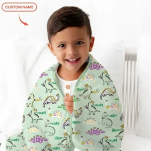 Custom Name Mardi Gras Saurus Bamboo Blanket