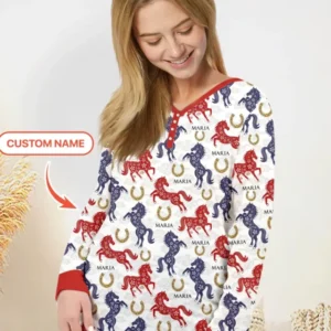Custom Name Chinoiserie Horses Bamboo Women Pajama Set
