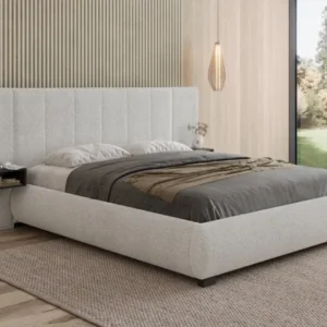 Designer Polsterbett Elvara in Bouclé mit Stauraum