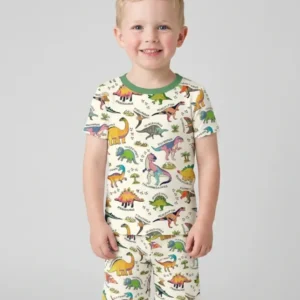 All The Dino Types Bamboo Two Piece Short Sleeve Shorts Pajama Set