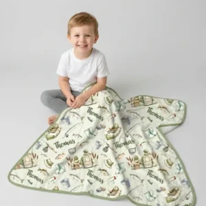 Custom Name Fishing Day Daddy & Me Matching Bamboo Blanket