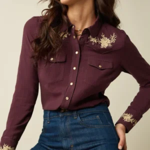 Western Blouse Rosetta Embroidery - Porto Red