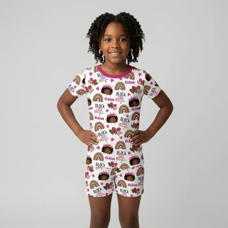 Custom Name Black Girl Magic Bamboo Two Piece Short Sleeve Shorts Pajama Set