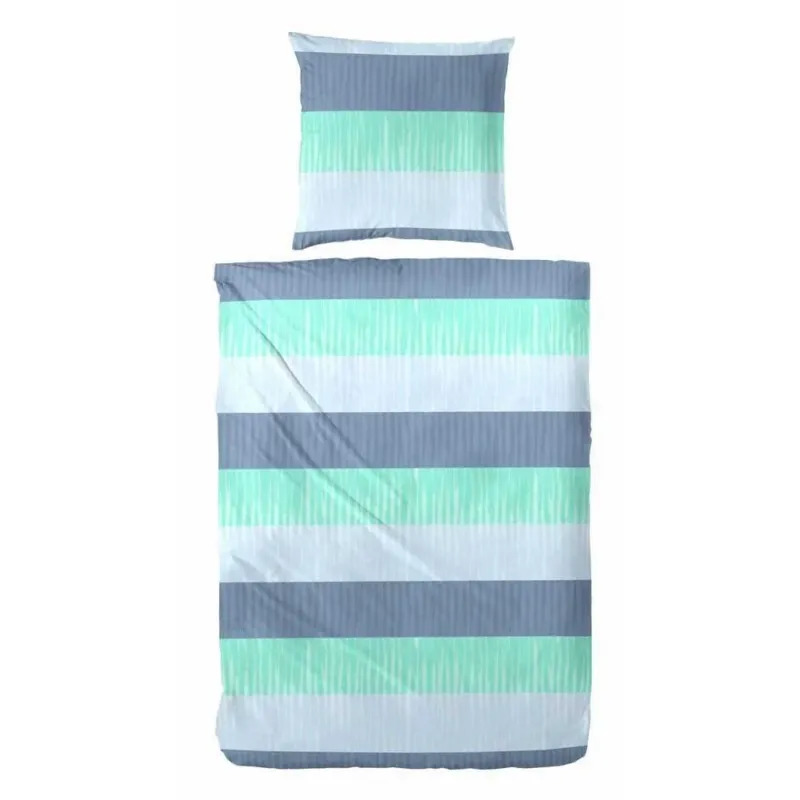 Hahn Polycotton Bettwäsche Türkis Grau Streifen Blau 135x200 cm + 80x80 cm