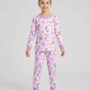 Custom Name Birthday Mermaid Bamboo Two Piece Long Sleeve Pajama Set