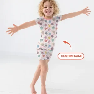 Custom Name Seaside Wildflower Summer Bamboo Two Piece Short Sleeve Shorts Pajama Set