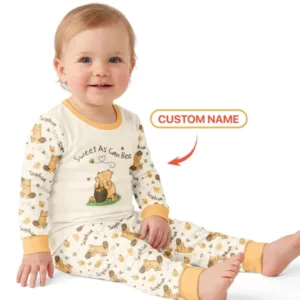Sweet As Can Bee Custom Name Bamboo Two Piece Long Sleeve Pajama Set