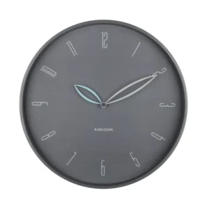 Karlsson Wanduhr rund, dunkelgraues Zifferblatt mit Petal-Design und Strichmarken