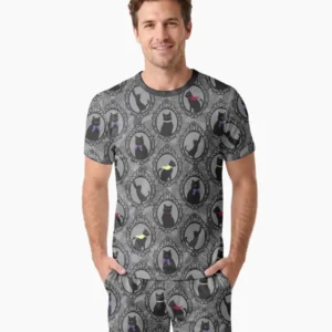 Midnight Cat Parade Bamboo Men Short Sleeve Short Pajama Set