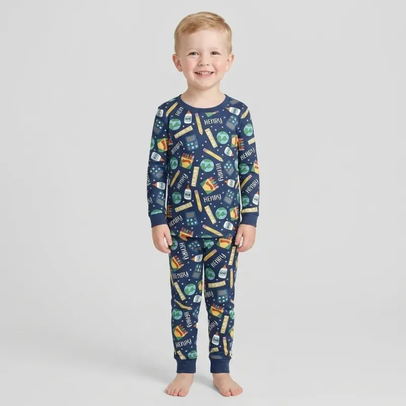 School Supply Bamboo Two Piece Long Sleeve Pajama Set