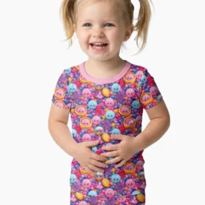 Rainbow Glitter Dumplings Bamboo Two Piece Short Sleeve Pajama Set