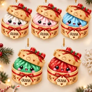 Custom Name Glitter Dumpling Christmas Acrylic Ornament
