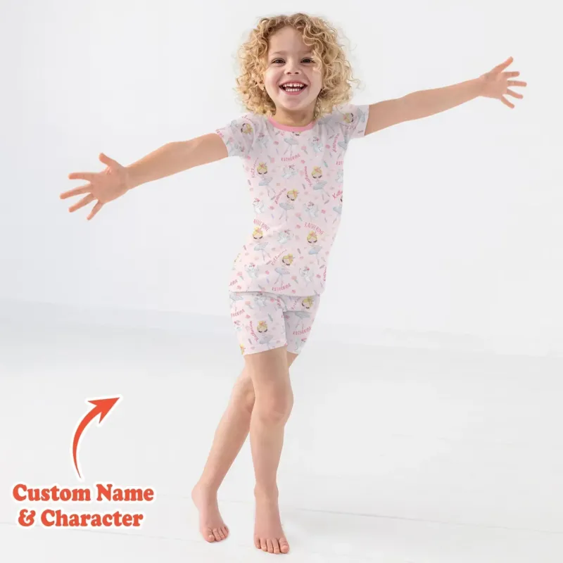 Custom Name Ballerina Doll Bamboo Two Piece Short Sleeve Shorts Pajama Set