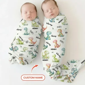 Dinosaur Custom Name swaddle blanket