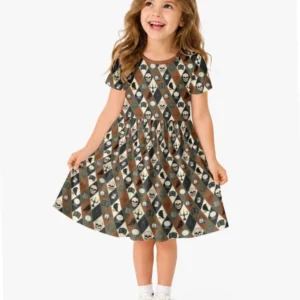 Retro Gothic Halloween Patchwork Bamboo Twirl Dress