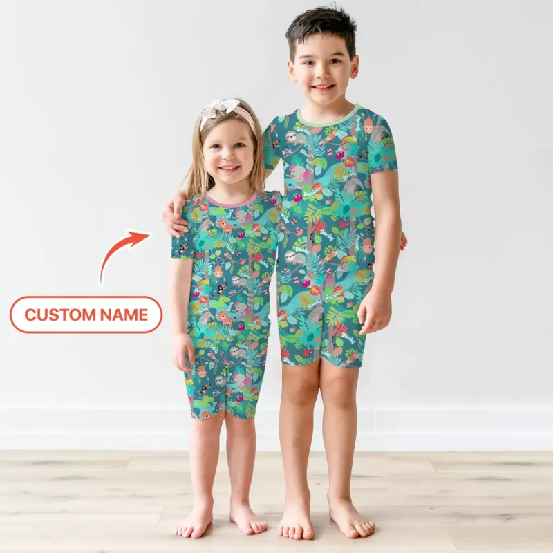Jungle Buddy Adventure Bamboo Two Piece Short Sleeve Shorts Pajama Set