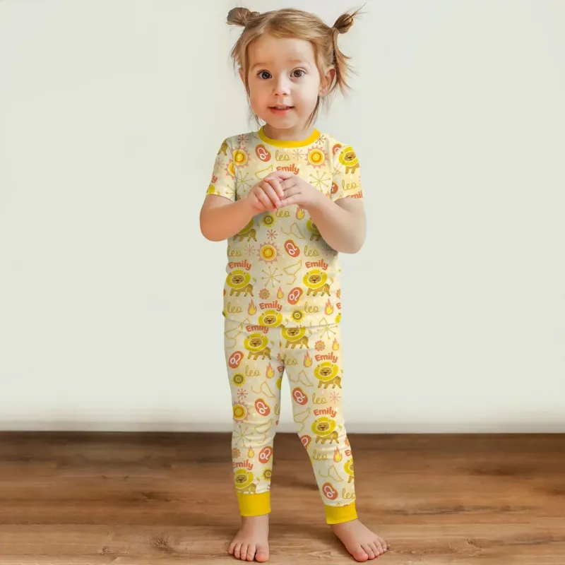 Custom Name Zodiac Leo Bamboo Two Piece Short Sleeve Pajama Set