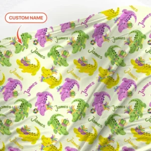 Custom Name Mardi Gras Alligator Bamboo Swaddle Blanket