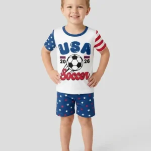 USA Soccer Cup Bamboo Two Piece Short Sleeve Shorts Pajama Set
