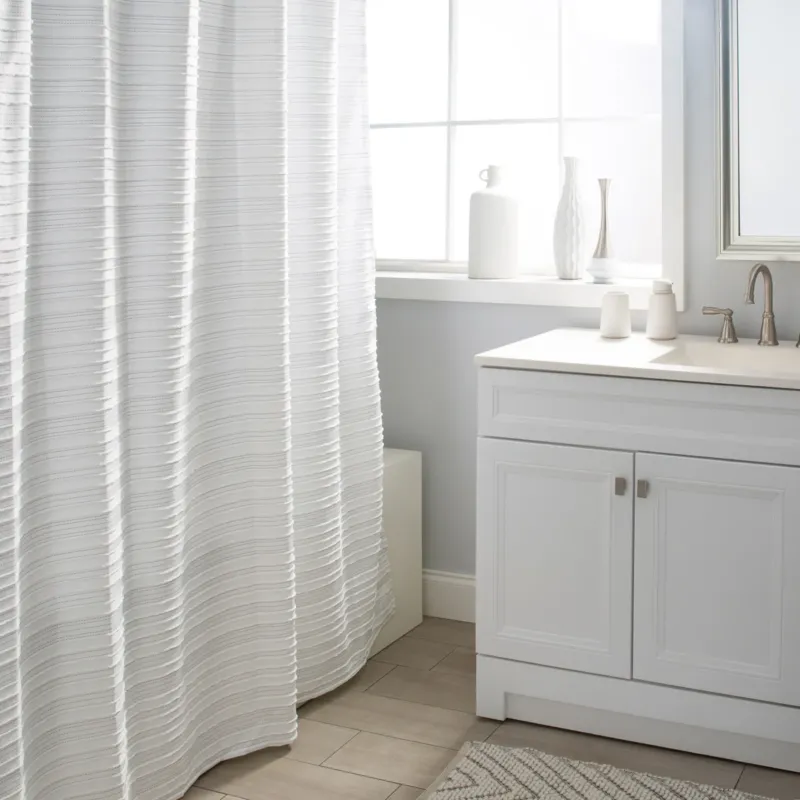 TRAFALGAR SHOWER CURTAIN BACKSTITCH W/ FRINGE 71" x 71" 115 GSM WHITE