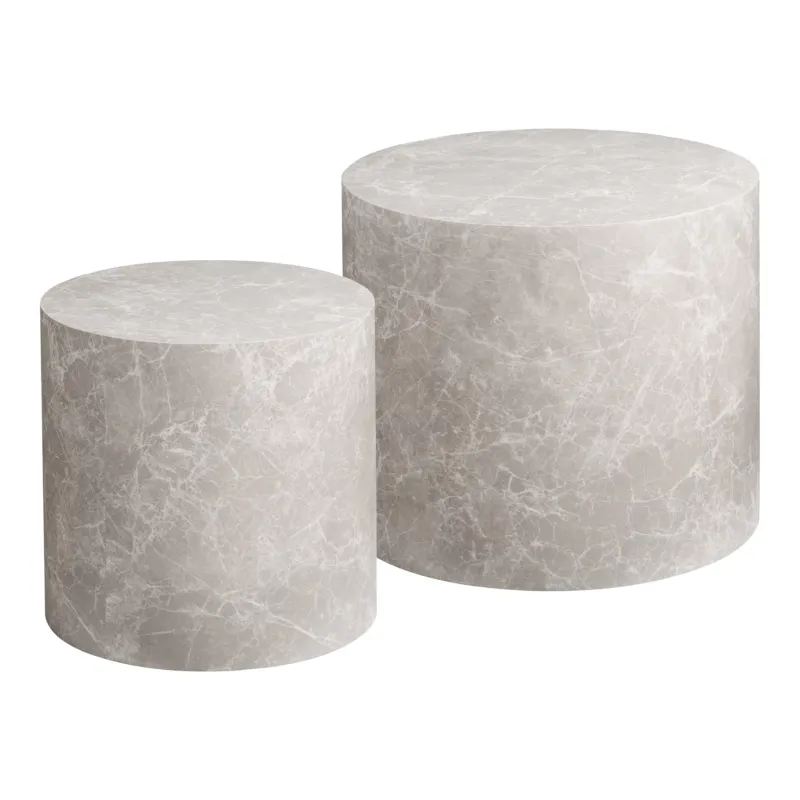 Designer Couchtisch Paris 2er Set Rund in Marmor Optik