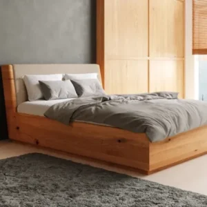 Designer Holzbett Cassian aus massiver Eiche mit Stauraum