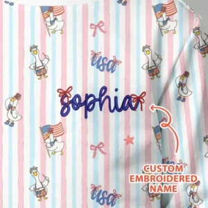 Personalized Cute Goose America 250 Embroidered Bamboo Crewneck Sweatshirt