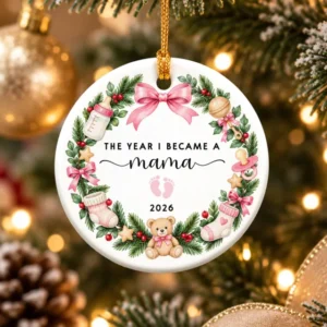 The Year I Became Mama Ceramic Ornament