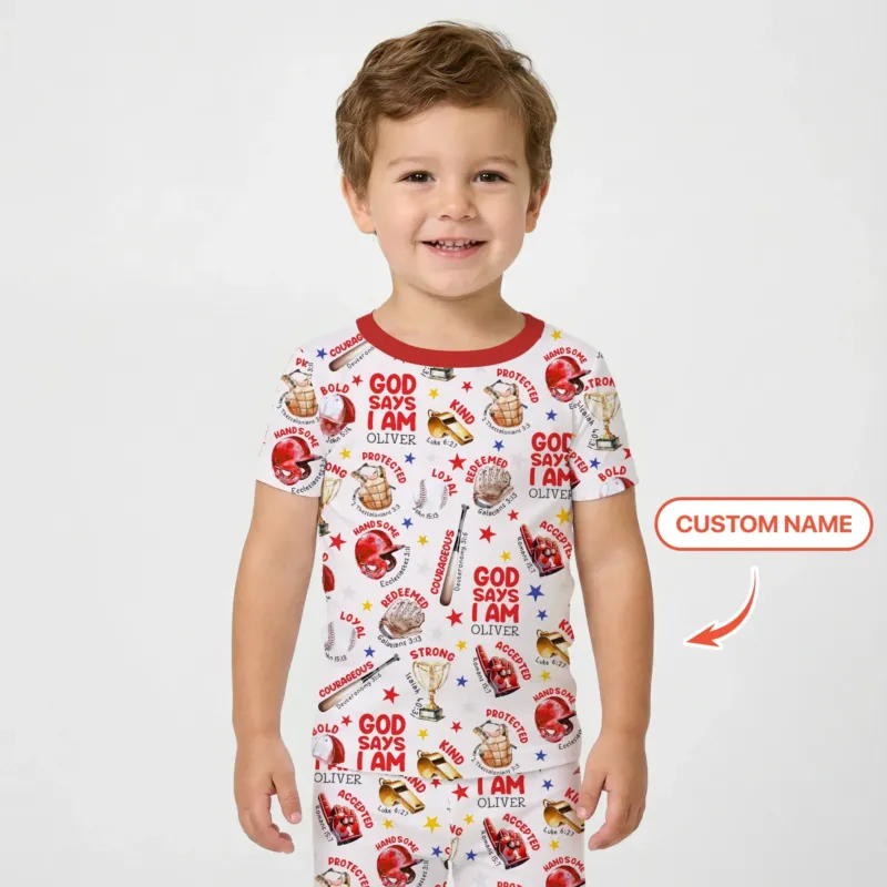 Baseball God Says I Am Custom Name Bamboo Two Piece Short Sleeve Pajama Set