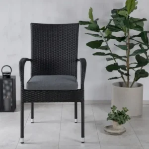 2er Set - Gartenstuhl Emma aus Rattan in Schwarz, Grau