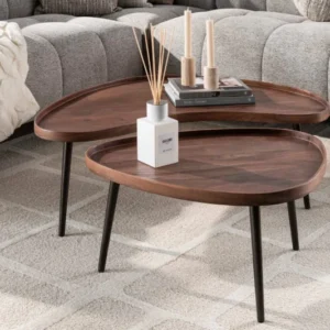 Couchtisch Zamira - 2er Set aus hochwertigem Akazienholz in braunem Finish