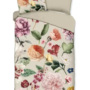 Descanso Satin Bettdecke "Fiori" - Sand - Dubbele instopflap