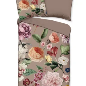 Descanso Satin Duvet Cover "Fiori" - Taupe - Rits