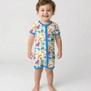 Rainbow Dino Friends Family Matching Bamboo Shorty Zippy