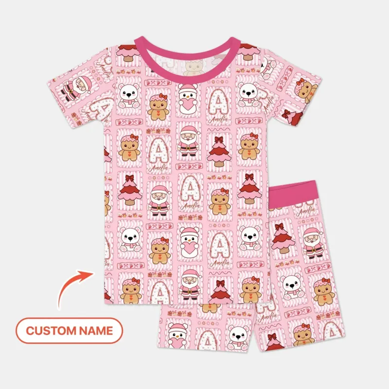 Custom Name Winter Wonderland Bamboo Two Piece Short Sleeve Shorts Pajama Set