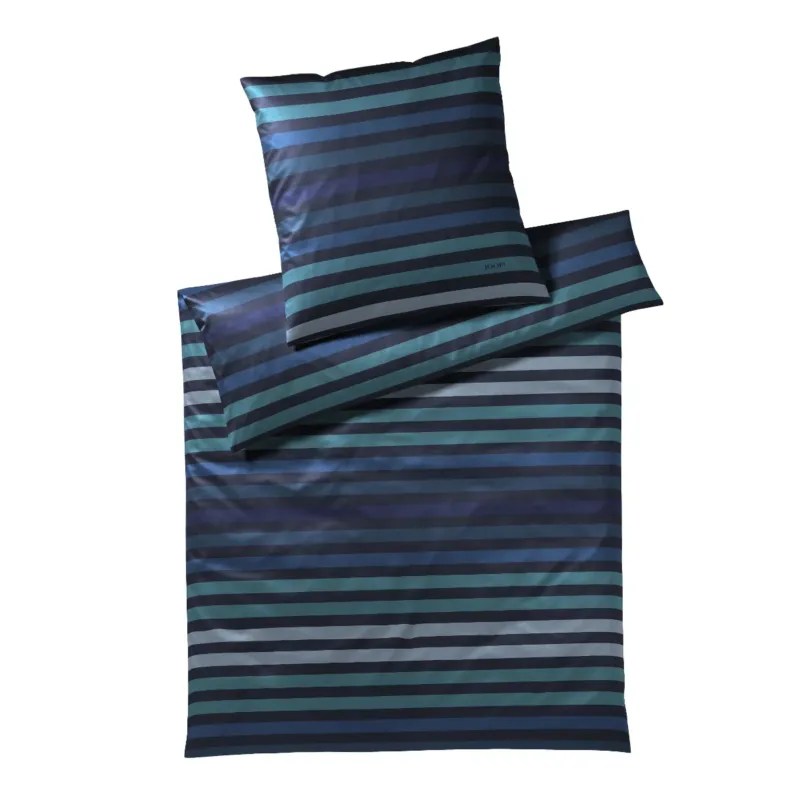 Bettwäsche Mako Satin Tone Blau mit Streifenmuster 135 x 200 cm