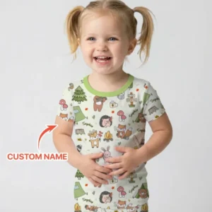 Custom Name Little Camp Buddies Bamboo Two Piece Short Sleeve Pajama Set
