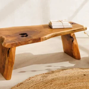 ROOT Massivholz Bank 100cm braun natur Teak Baumstamm