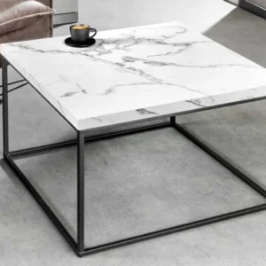 Moderner Couchtisch ARCHITECTURE 60cm weiß Marmor-Design Metallgestell
