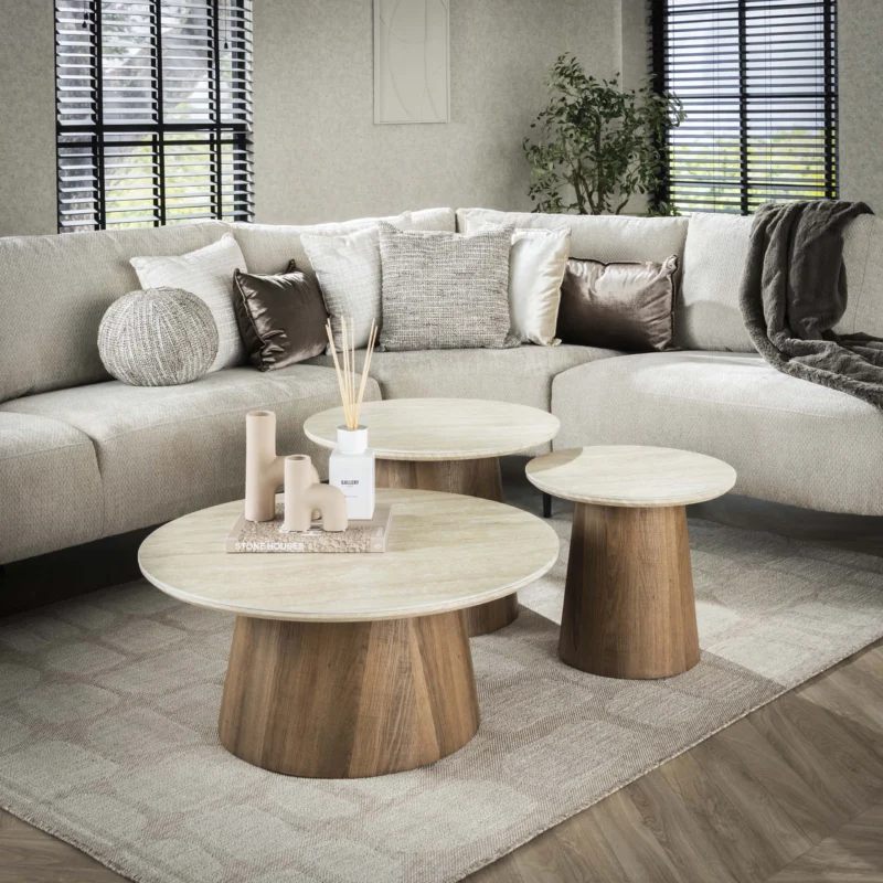 Couchtisch Romano rund Set aus 3 / Keramik travertin