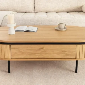 ATELIER Moderner Couchtisch 120cm natur Eiche schwarz mit zwei Schubladen