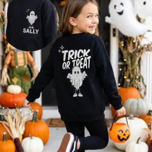 Custom Name Trick or Treat Embroidered Bamboo Crewneck Sweatshirt