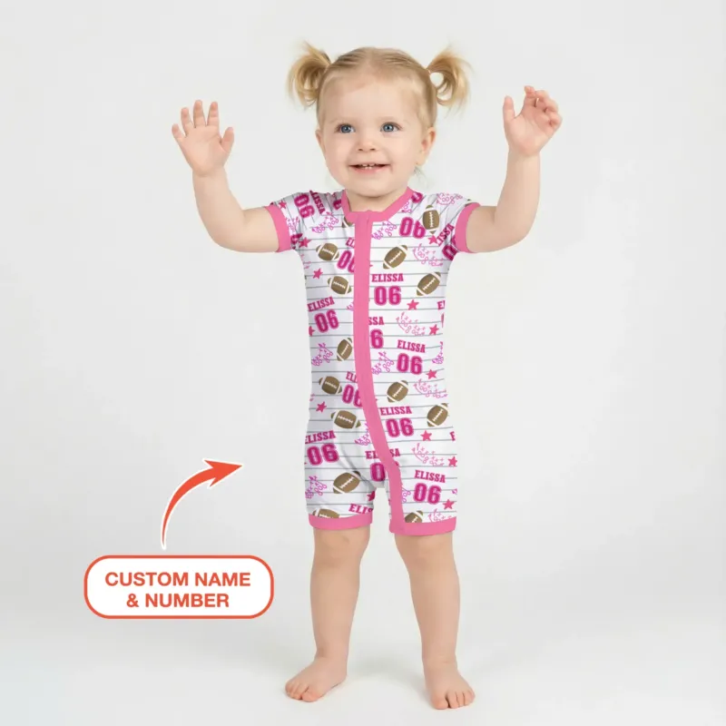 Custom Name Football Time Pink Bamboo Shorty Zippy