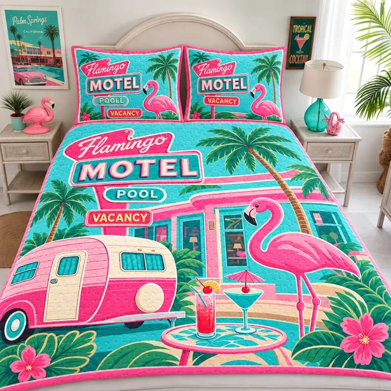 Neon Palms Bamboo Quilt Bedding Set