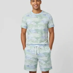 Wandering Geese Family Matching Bamboo Men Short Sleeve Short Pajama Set