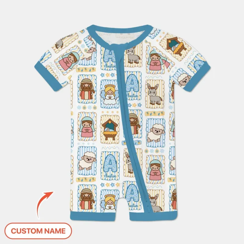 Custom Name Christmas Nativity Bamboo Shorty Zippy