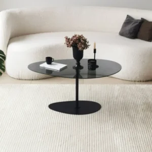 Couchtisch Dovira - mit Glasplatte und schwarzem Metallgestell