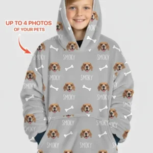 Custom Name and Pet Photos Bamboo Blanket Hoodie