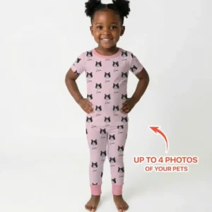 Custom Name and Pet Photos Bamboo Two Piece Short Sleeve Pajama Set