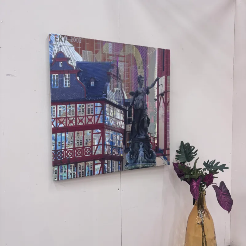 Wandbild 90x90 - Frankfurt Römerberg & Justitia - Fotodruck auf Leinwand Gebraucht
